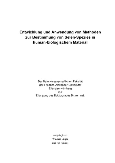 Entwicklung und Anwendung zur Bestimmung von Selen